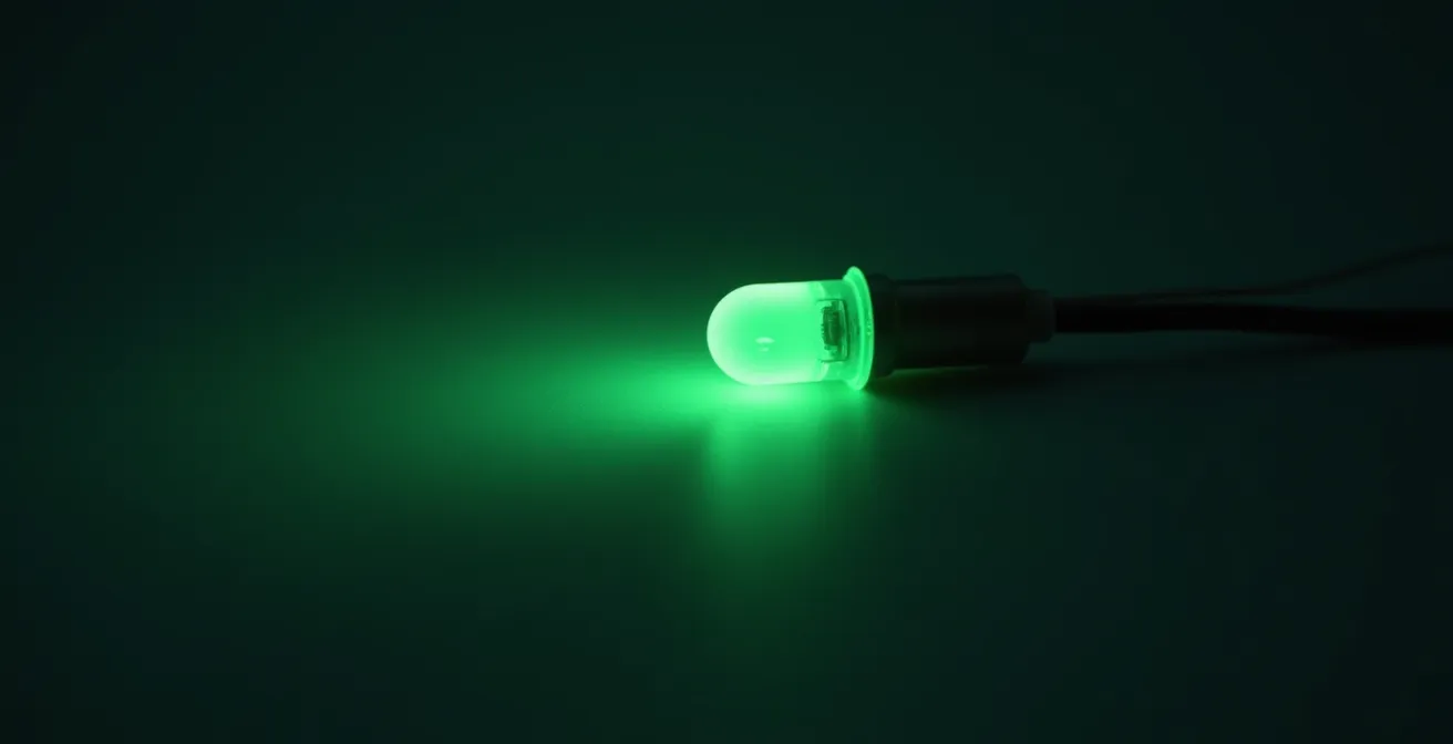 Gros plan sur une lumière verte symbolisant l’analyse